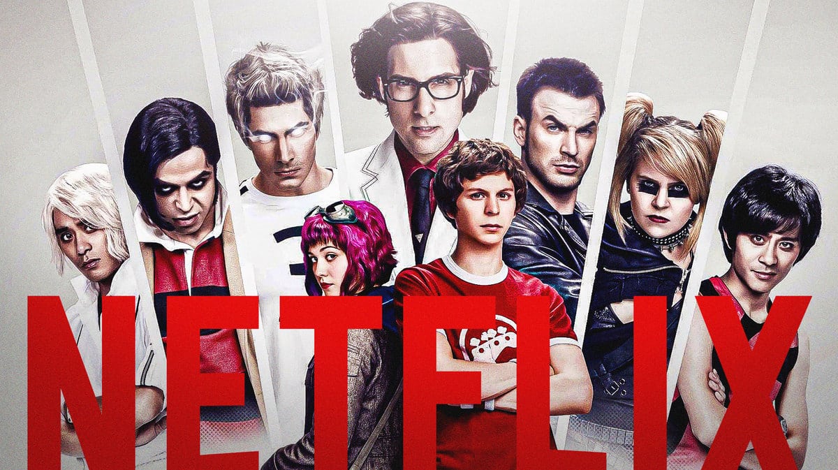 The crew of Scott Pilgrim vs the World are behind the Netflix logo.
