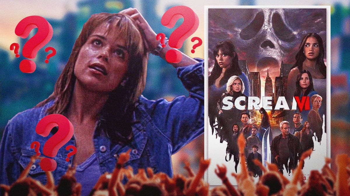 Sidney Prescott (Neve Campbell) next to Scream VI poster.