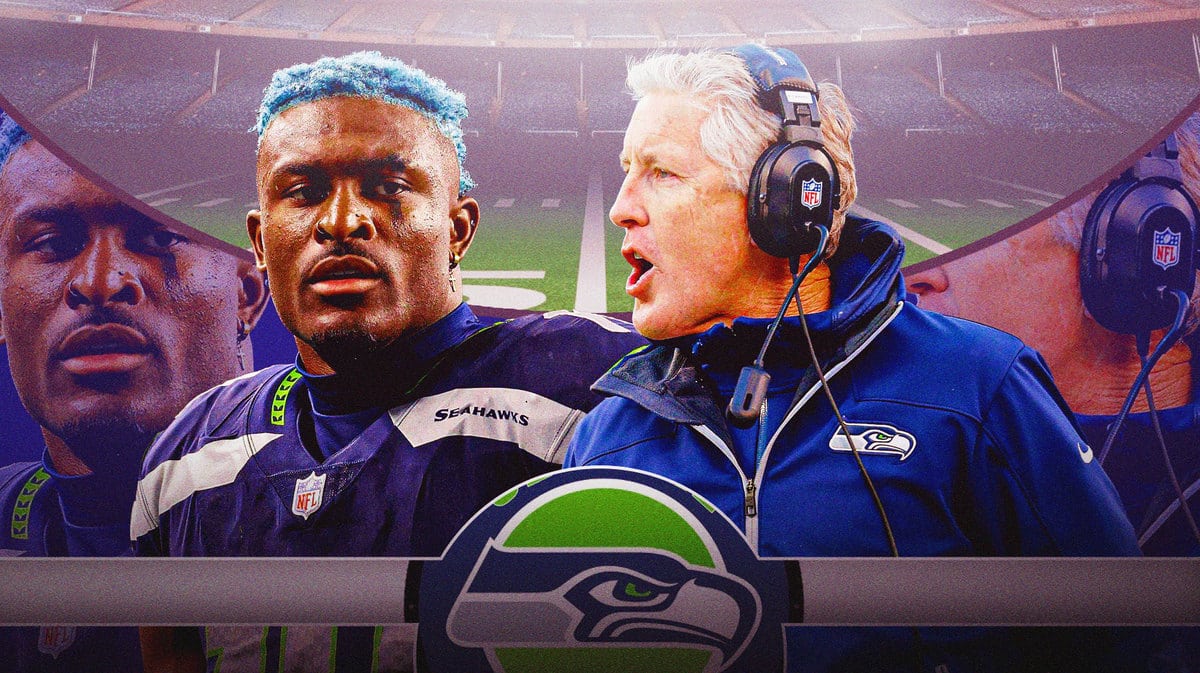 Seattle Seahawks wideout DK Metcalf and head coach Pete Carroll