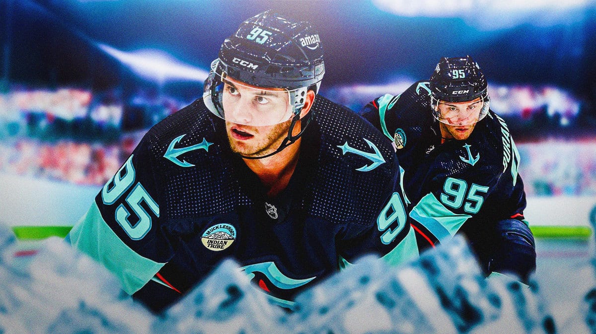 Andre Burakovsky in a Seattle Kraken jersey
