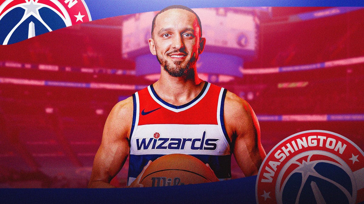Landry Shamet with the Wizards arena in the background injury