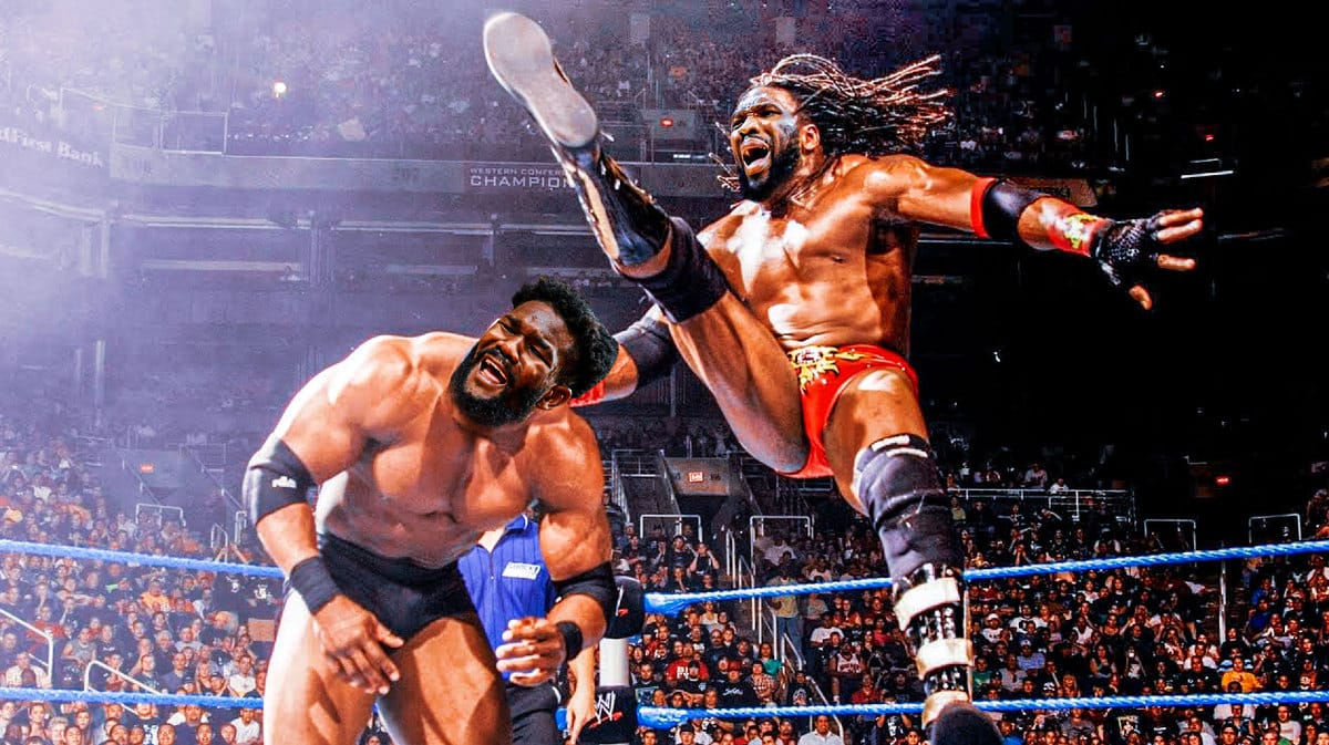Sixers star Joel Embiid and Deandre Ayton of the Blazers as wrestlers