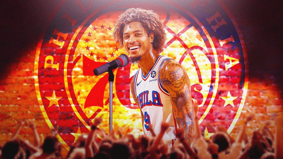 Sixers star Kelly Oubre Jr. doing stand up comedy in front of a crowd