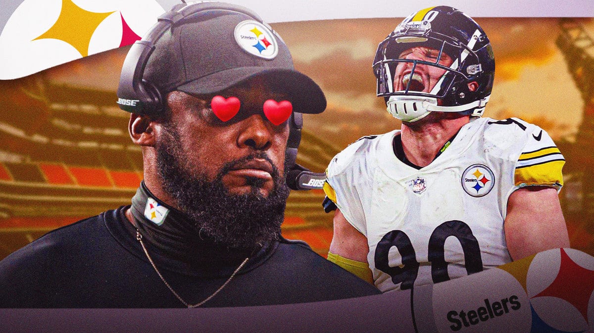PIttsburgh Steelers head coach Mike Tomlin looking at TJ Watt.
