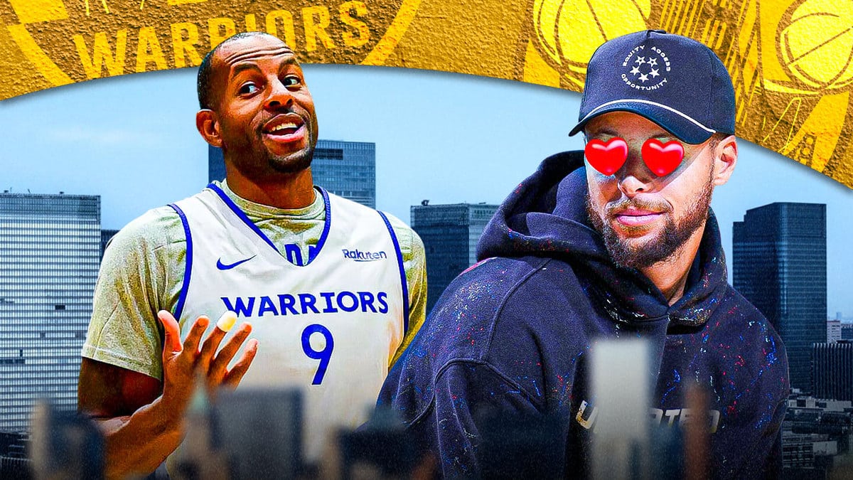 Stephen Curry with heart eyes. Andre Iguodala waiving goodbye