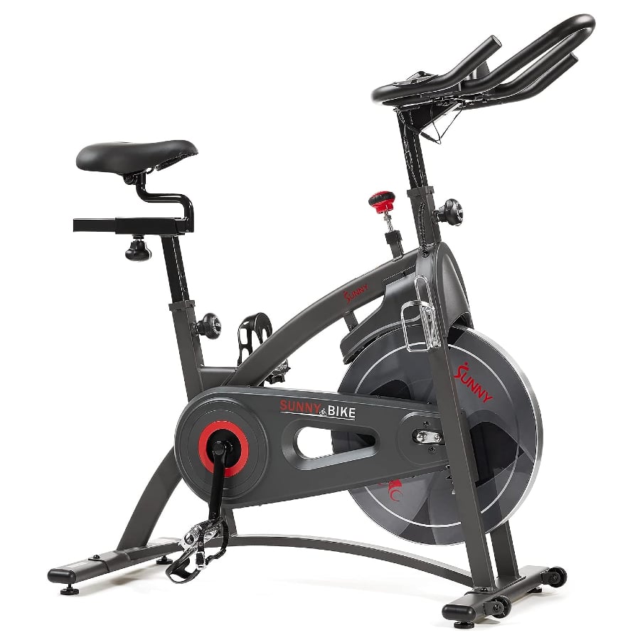 Sunny Health & Fitness Indoor Cycling Exercise Bike on a white background.