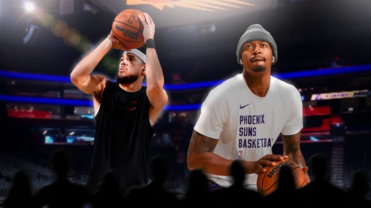 Bradley Beal and Devin Booker warming up for the Phoenix Suns