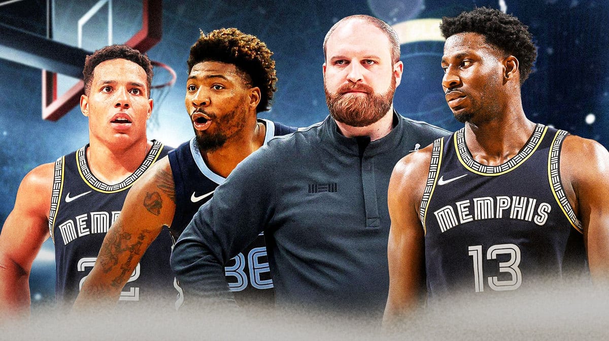 Grizzlies' Taylor Jenkins, Jaren Jackson Jr., Desmond Bane, and Marcus Smart all looking frustrated