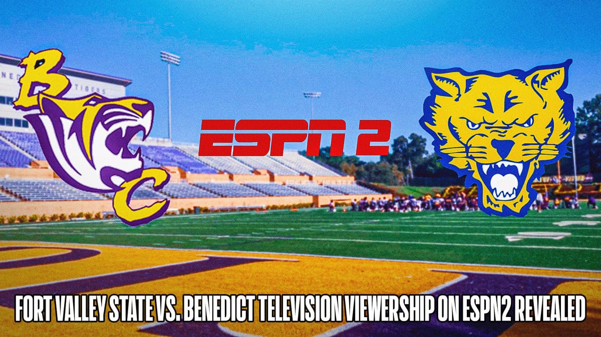 Benedict College logo and football field, Fort Valley State logo, ESPN2 logo