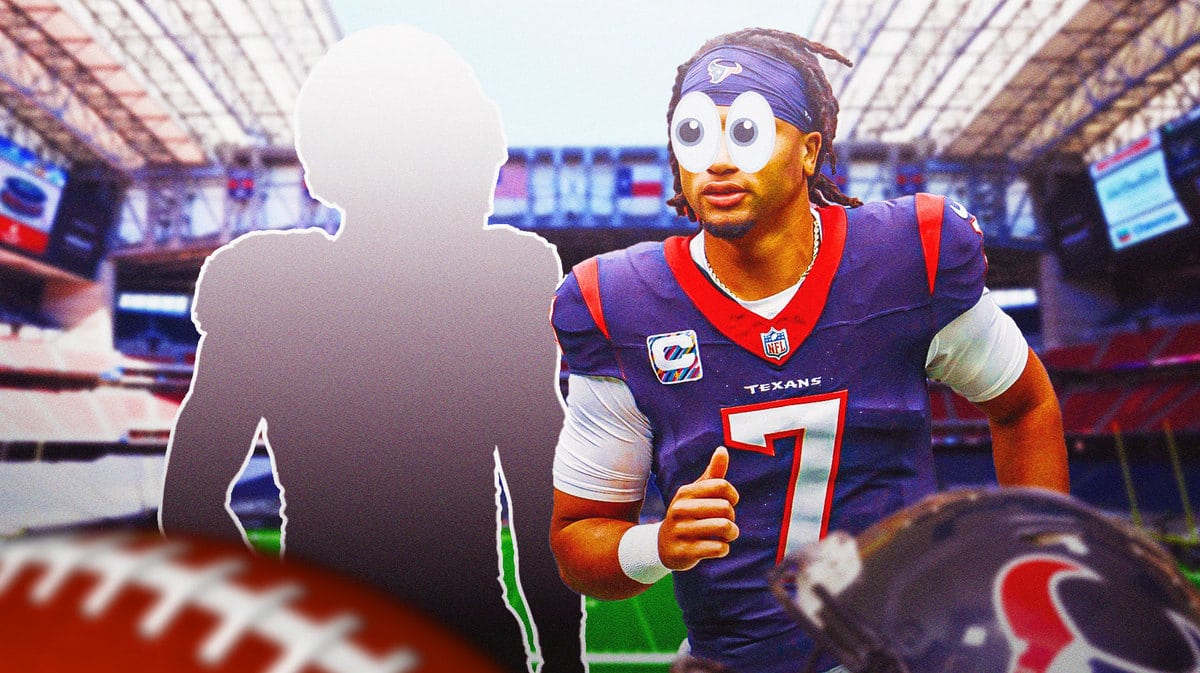 silhouette of DeAndre Houston-Carson with CJ Stroud of Texans with eyes emoji