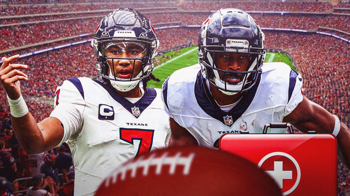 C.J. Stroud and Robert Woods of the Houston Texans, with a first aid kit