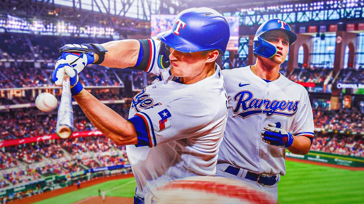 Rangers' Corey Seager swinging a bat at Globe Life Field