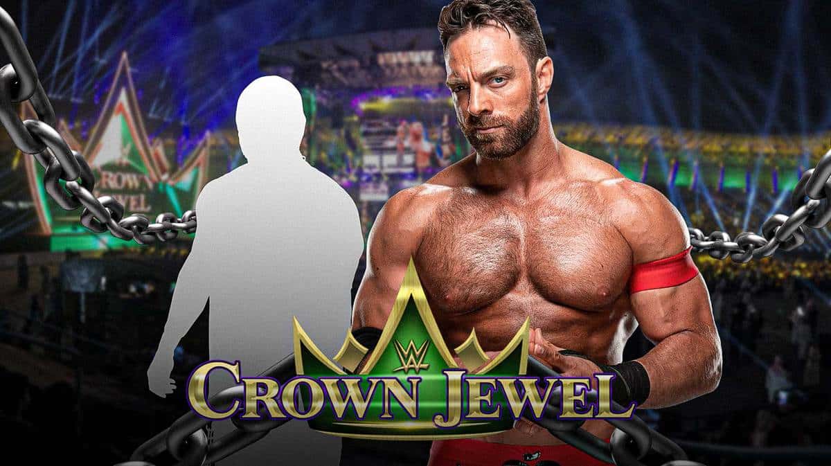LA Knight next to the blacked-out Bully Ray with the 2023 WWE Crown Jewel logo as the background.