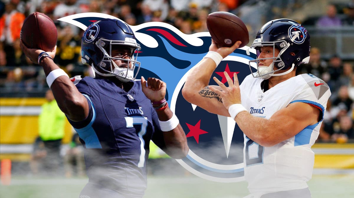 Titans QBs Malik Willis and Will Levis throwing footballs