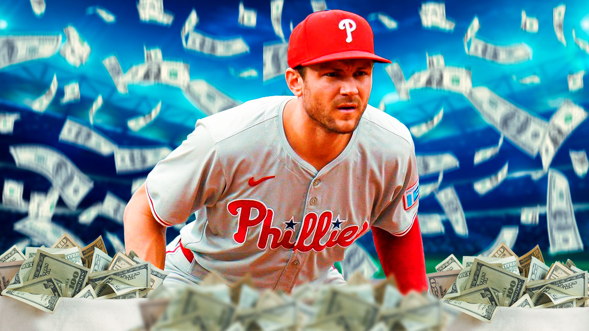 Trea Turner surrounded by piles of cash.