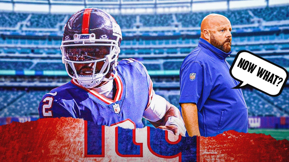 Tyrod Taylor playing football while Giants HC Brian Daboll asks "Now what?"