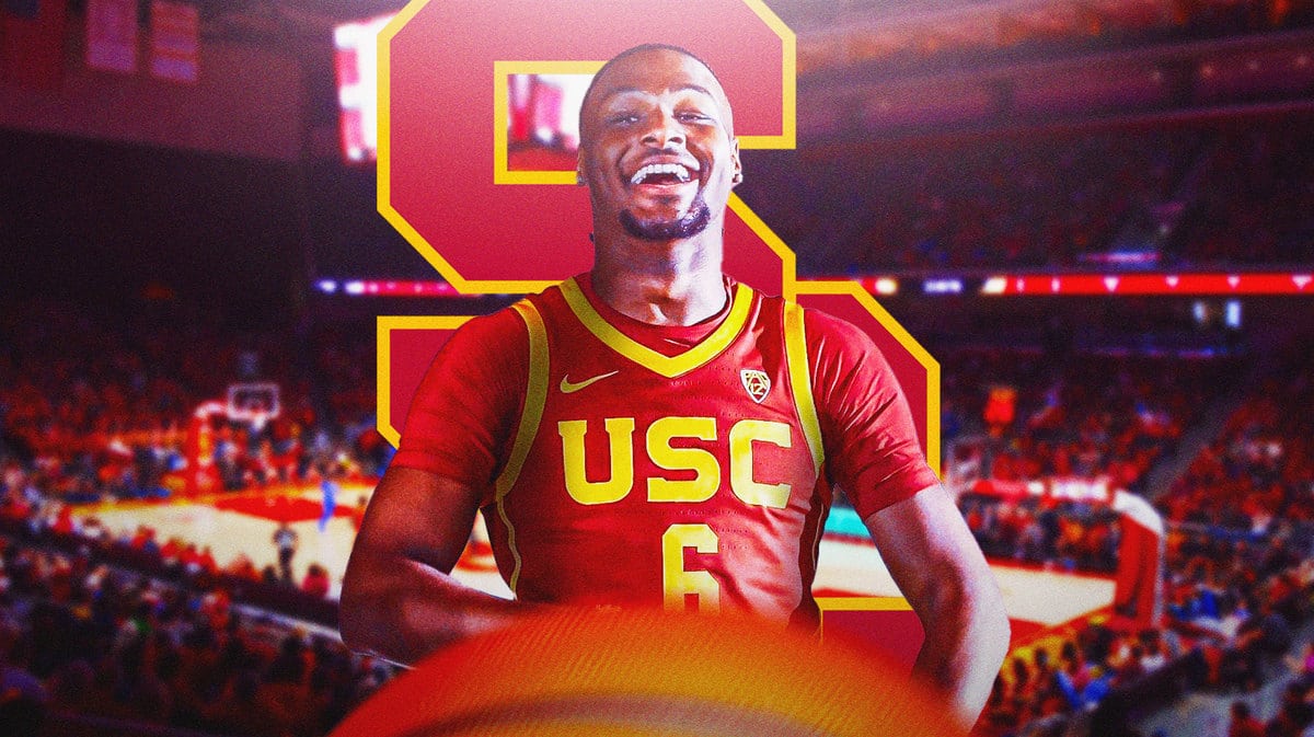 Bronny James attends USC basketball tip-off event in Galen Center