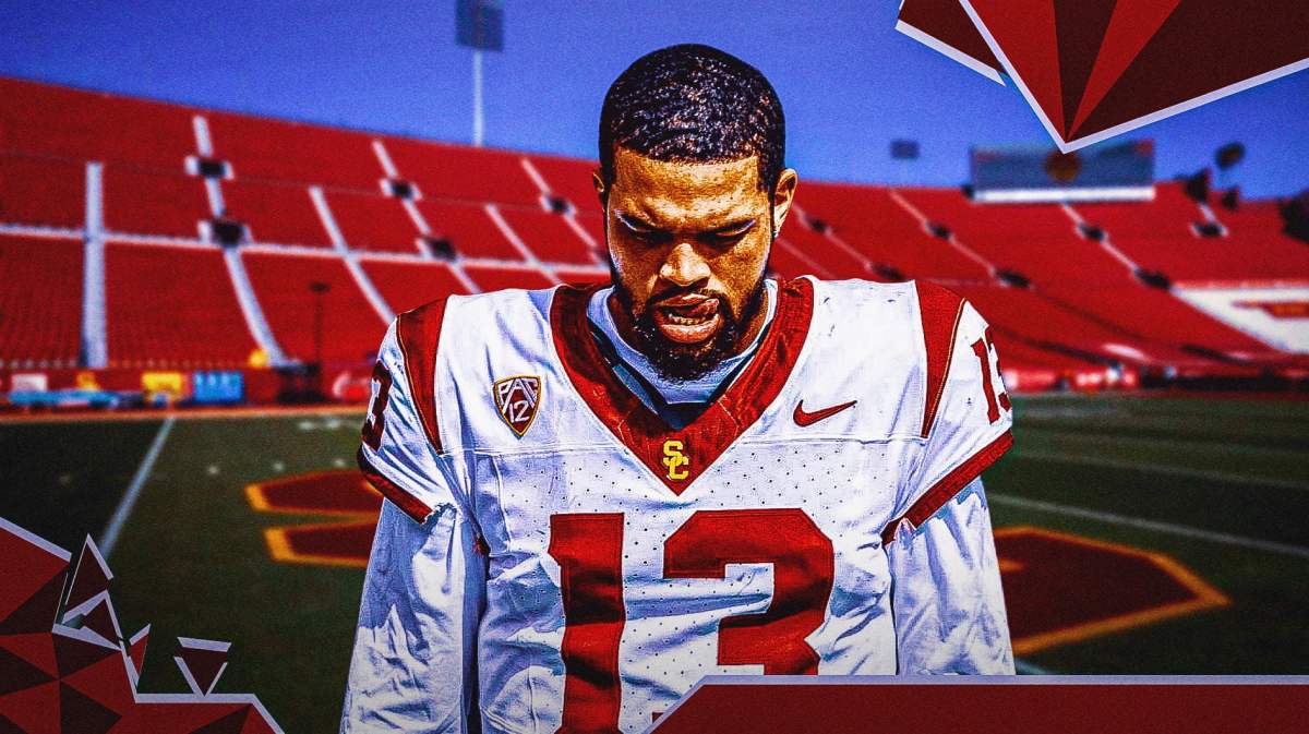 USC football, Trojans, Utah football, Utes, Caleb Williams, Caleb Williams with USC football stadium in the background