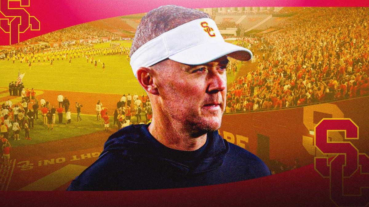 USC football, Trojans, Lincoln Riley, Jaden Richardson, Transfer portal, Lincoln Riley with USC football stadium in the background