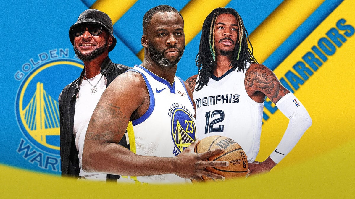 Warriors forward Draymond Green stands next to Grizzlies star Ja Morant and NBA father Tee Morant