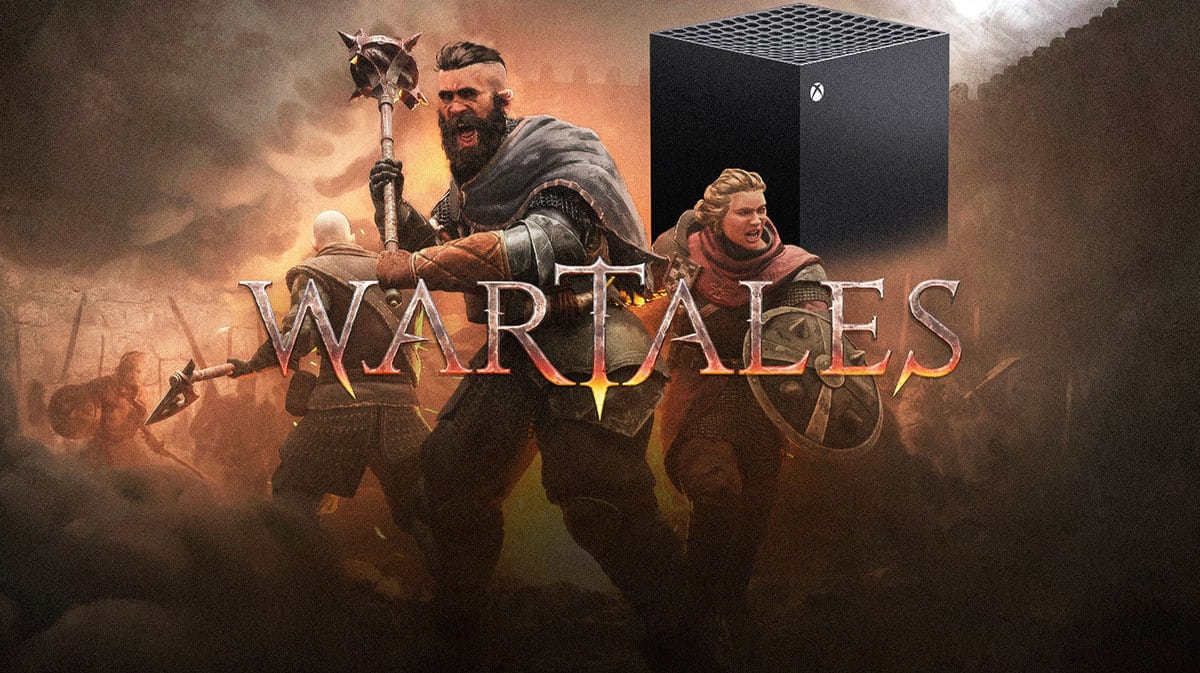 Xbox Series X console looming behind Wartales characters