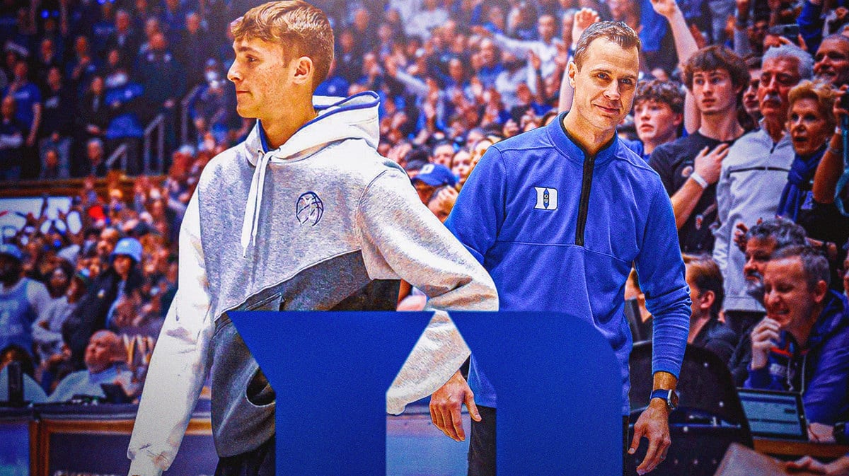 Montverde star Cooper Flagg and Duke basketball head coach Jon Scheyer.