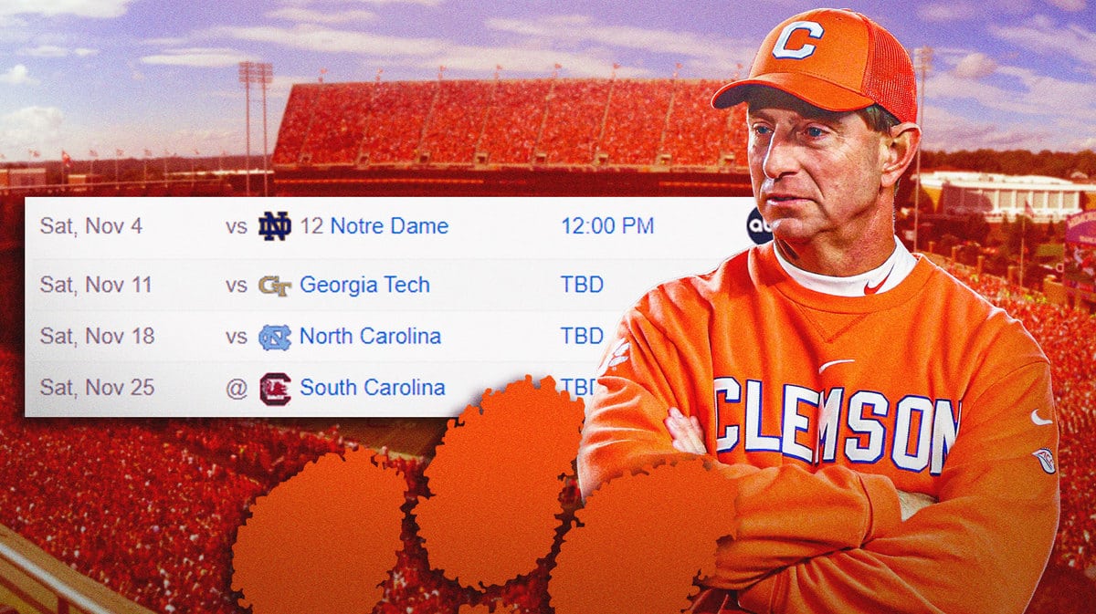 Clemson football head coach Dabo Swinney with Tigers schedule remaining