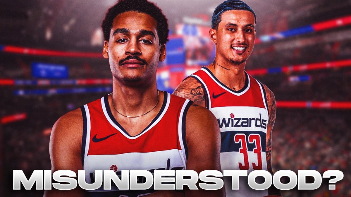 Wizards' Kyle Kuzma and Jordan Poole pic together (media day), with caption below: MISUNDERSTOOD?