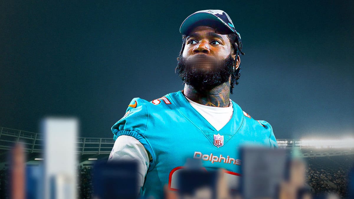Miami Dolphins star Xavien Howard in front of Hard Rock Stadium.