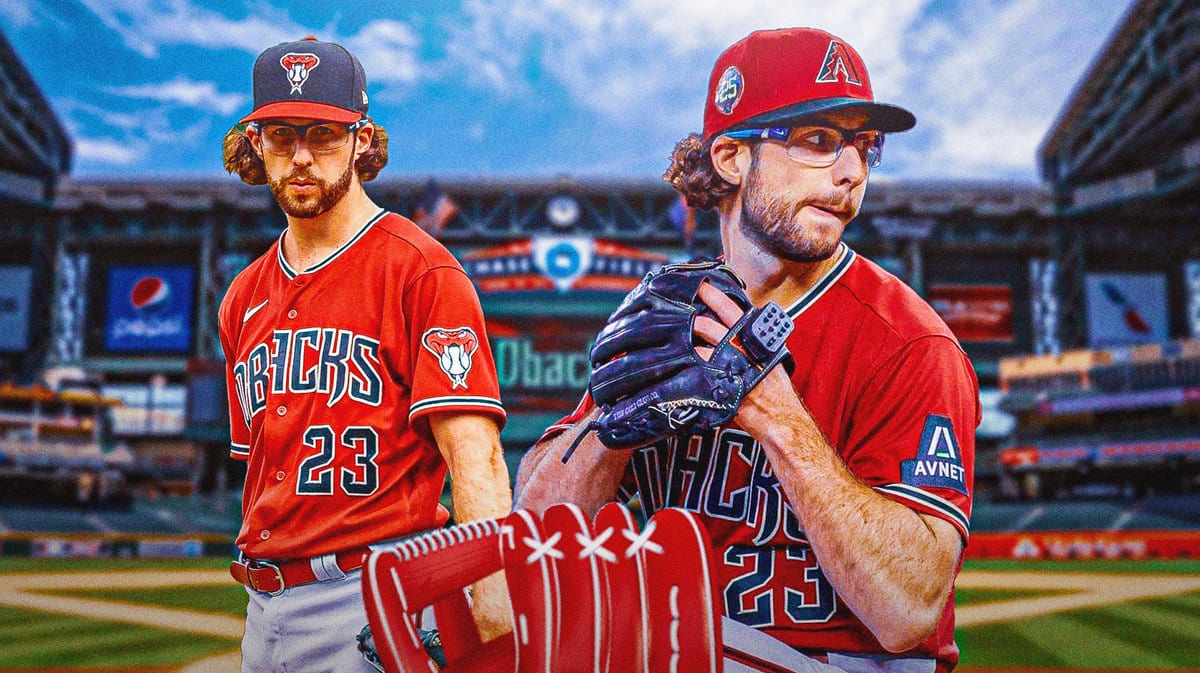 Diamondbacks pitcher Zac Gallen stands at the mound after his team's NLCS victory over the Phillies in the MLB Playoffs.