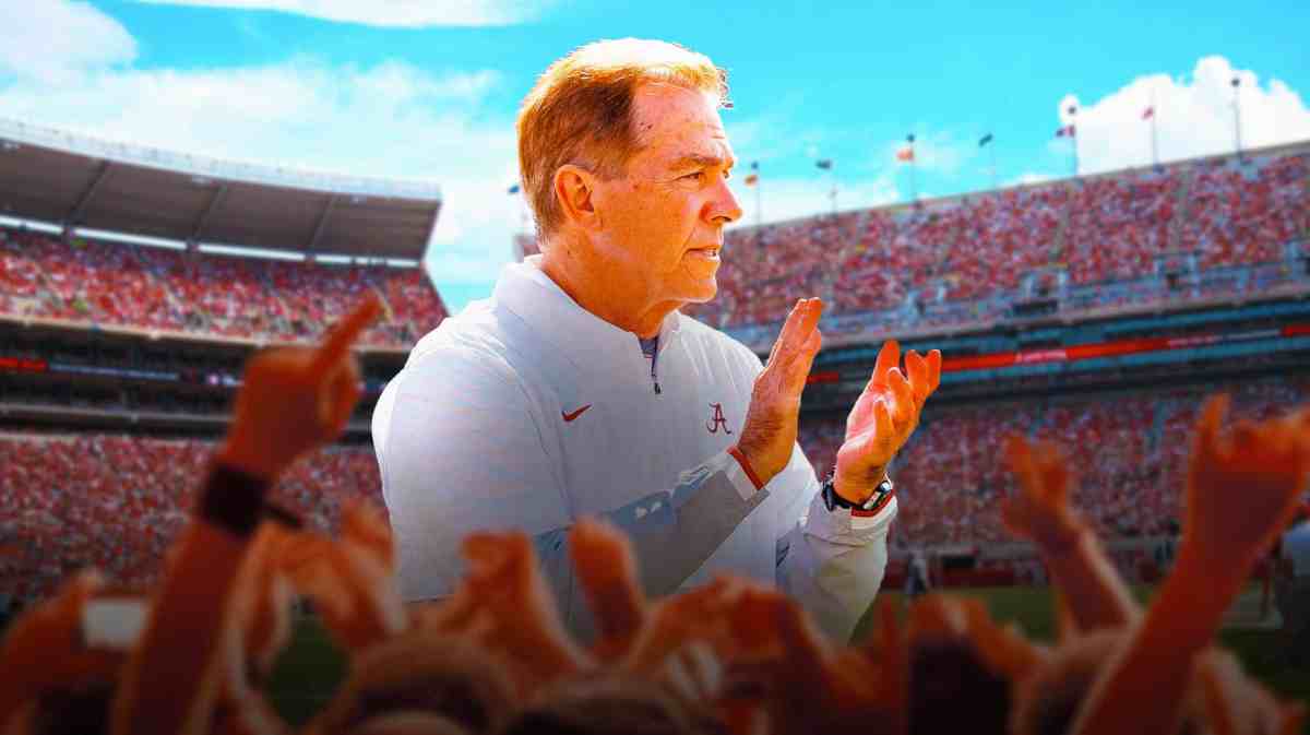 Alabama football, Tennessee football, Crimson Tide, Volunteers, Nick Saban with Alabama football stadium in the background