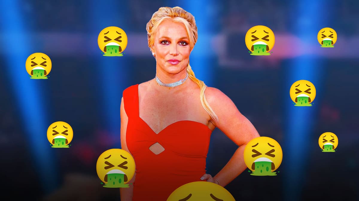 Britney Spears with the “barf” emoji surrounding her.