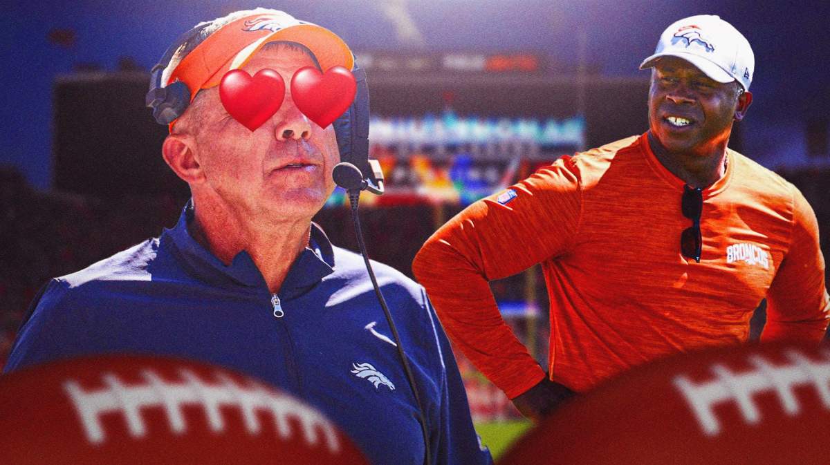 Sean Payton with heart eyes looking at Vance Joseph.