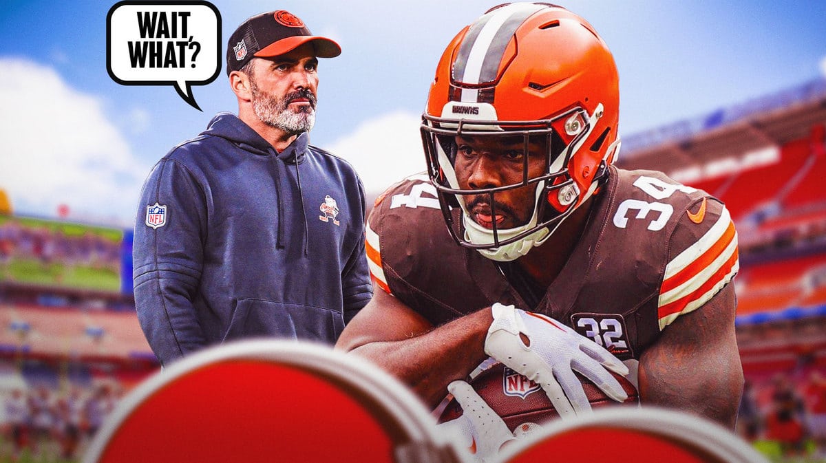 Browns RB Jerome Forde, who got a positive injury update on Friday ahead of the Week 8 Seahawks game, and his coach, Kevin Stefanski.