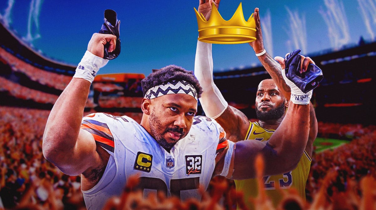 Lebron James crowning Myles Garrett