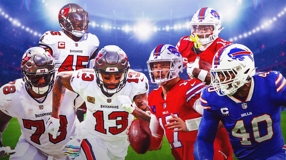 Tampa Bay Buccaneers' Mike Evans, Tristan Wirfs, and Devin White VS. Buffalo Bills' Josh Allen, Stefon Diggs, and Von Miller