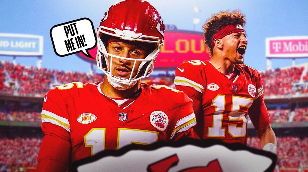 Patrick Mahomes hyped up in Chiefs uniform