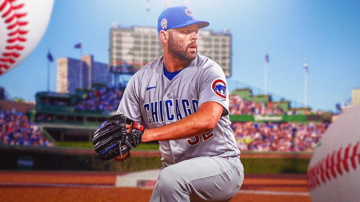 Chicago Cubs pitcher Michael Fulmer with baseballs flying