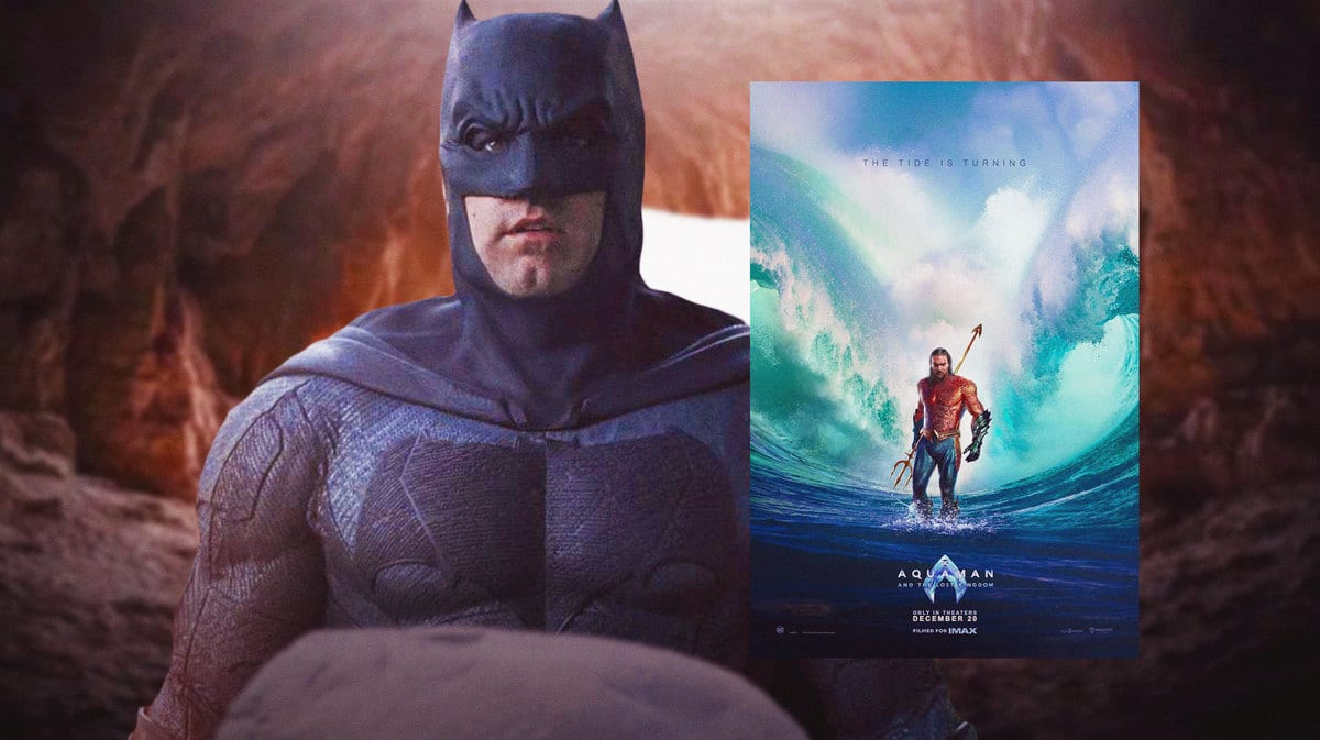 Ben Affleck's Batman next to Aquaman and the Lost Kingdom poster.