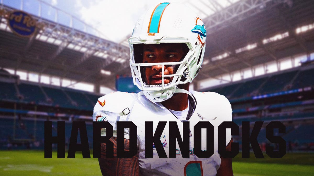 Tua Tagovailoa with the Hard Knocks logo,