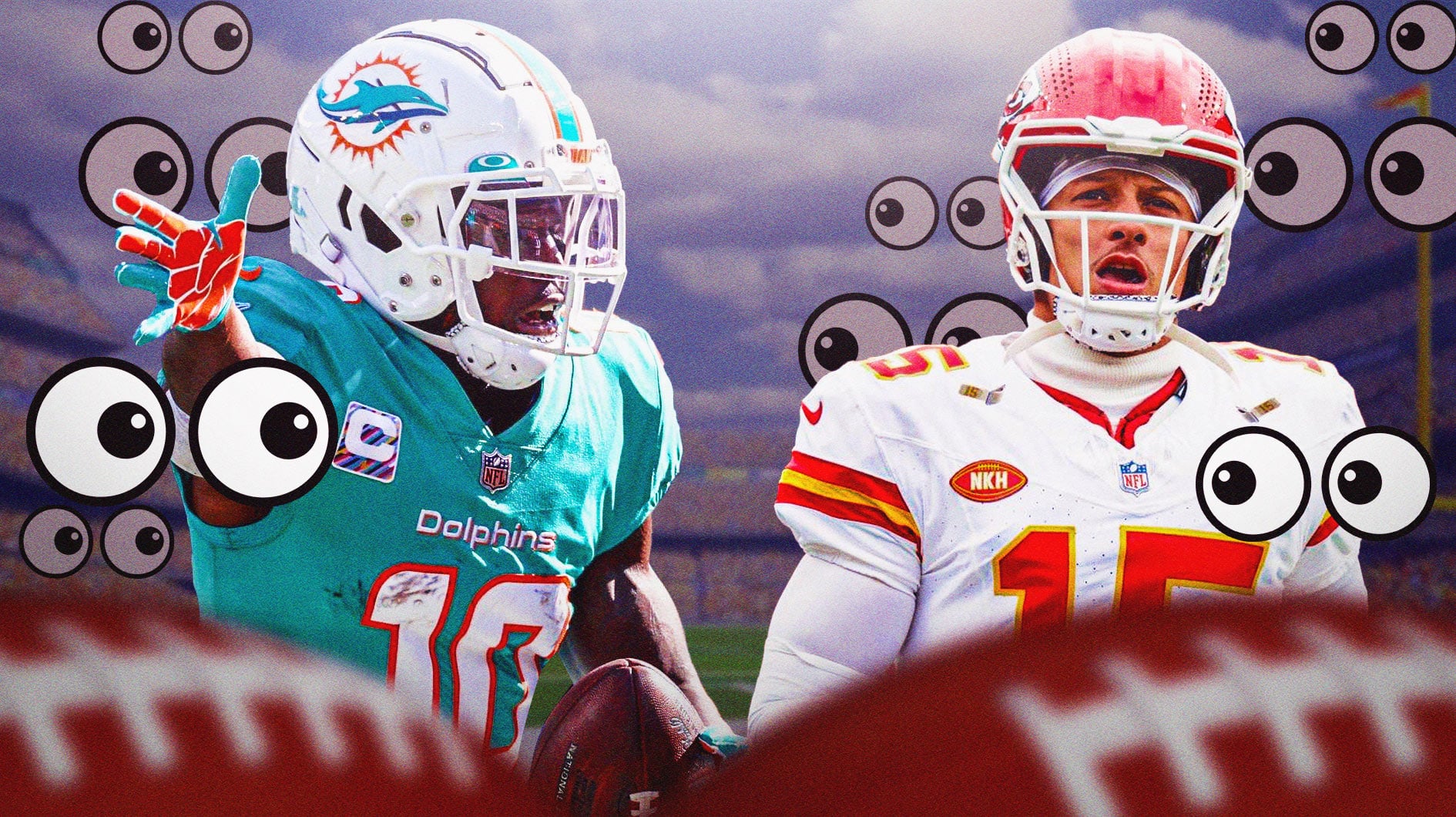 Tyreek Hill and Patrick Mahomes with eyeball emojis all over.