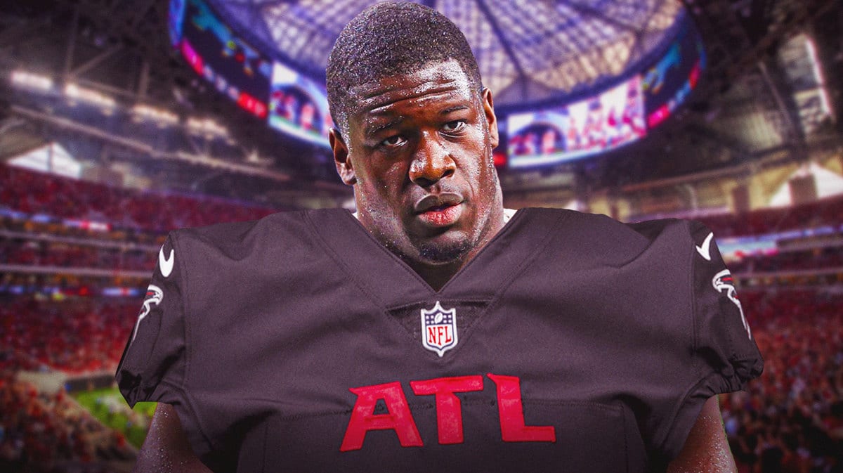 Eagles DL Kentavius Street stands in a Falcons jersey amid Grady Jarrett's absence.