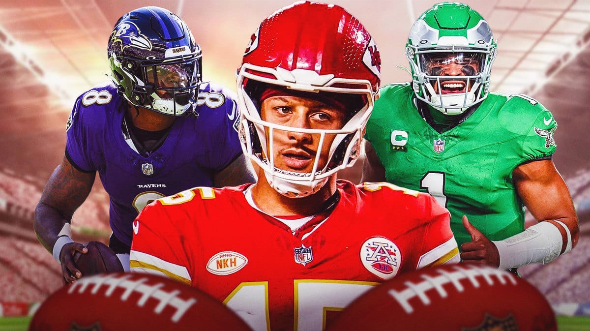 Fantasy football studs Patrick Mahomes, Lamar Jackson, and Jalen Hurts lead the way at the quarterback position in Week 8
