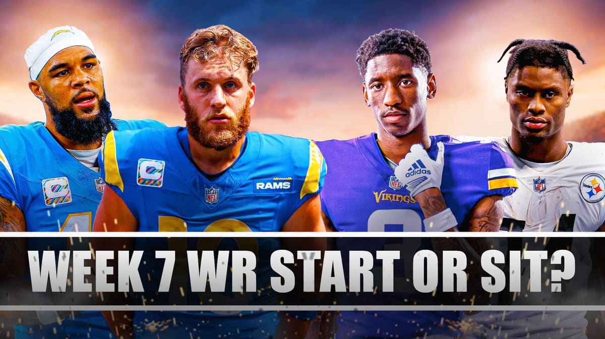 Here we have Wide Receivers Cooper Kupp, Keenan Allen, Jordan Addison, and George Pickens with the NFL wallpaper background.