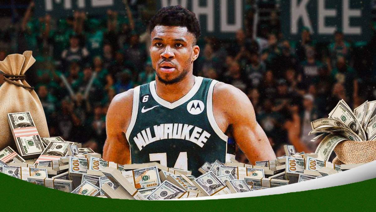 Giannis Antetokounmpo with money everywhere