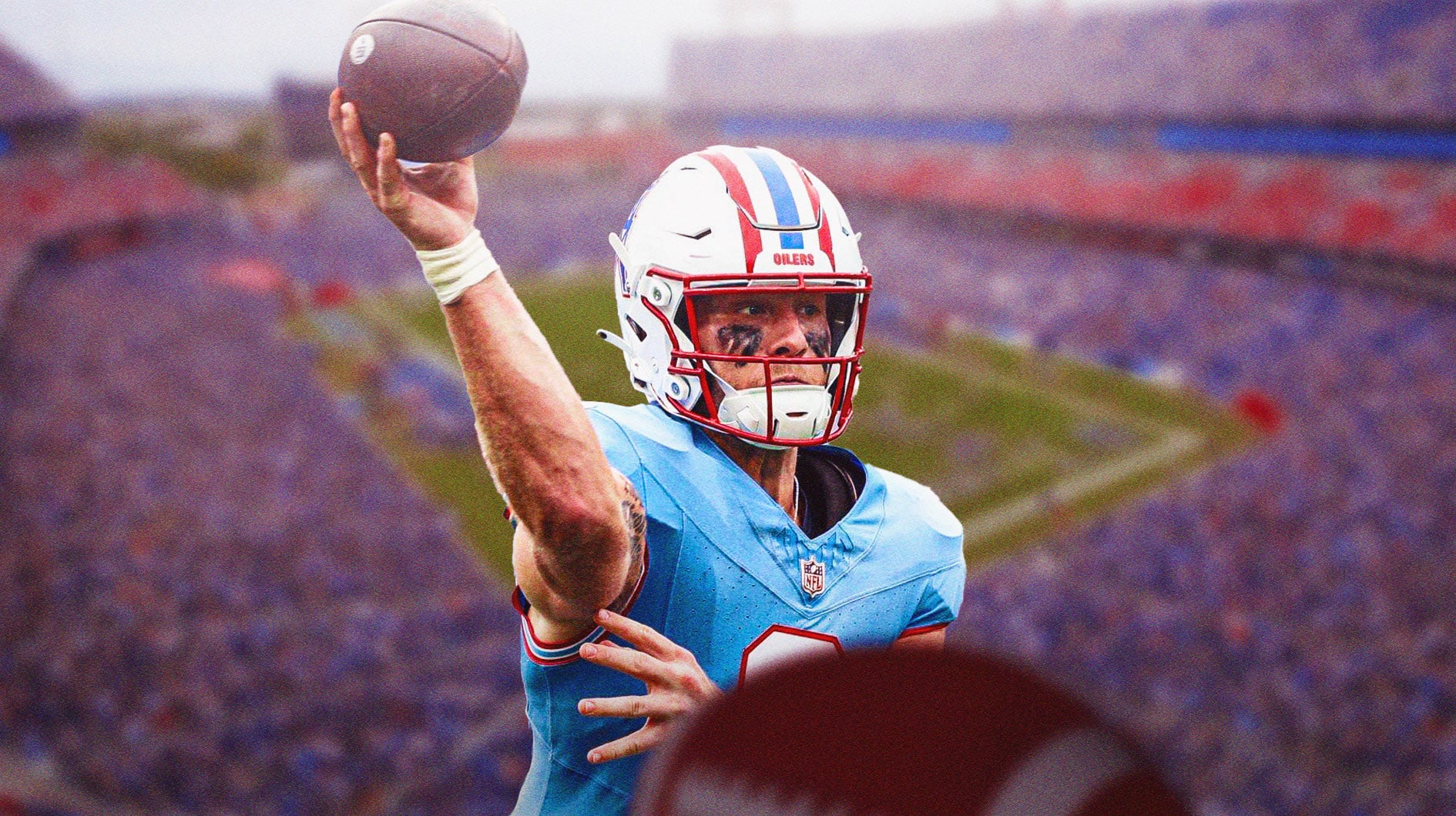 Will Levis throwing in retro Houston Oilers jersey