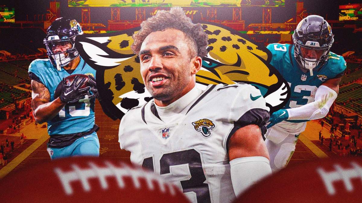 Jacksonville Jaguars receiver Christian Kirk in front of TIAA Bank Field.
