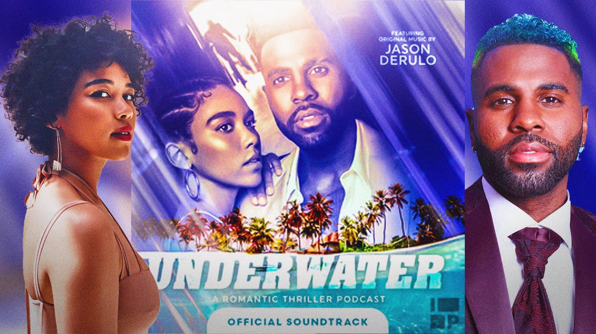 Jason Derulo and Alexandra Shipp with the Underwater podcast cover.