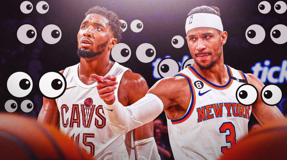 Donovan Mitchell and Josh Hart with eyeball emojis around them.