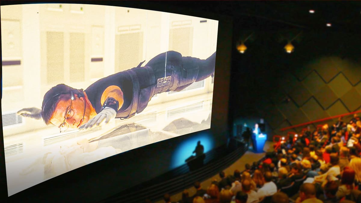 Tom Cruise in Mission Impossible being shown on IMAX.